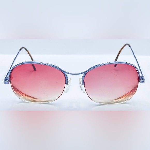 Vintage Logo Paris Silver Purple Oval Half-Rim Sunglasses Frames Only - Picture 3 of 8